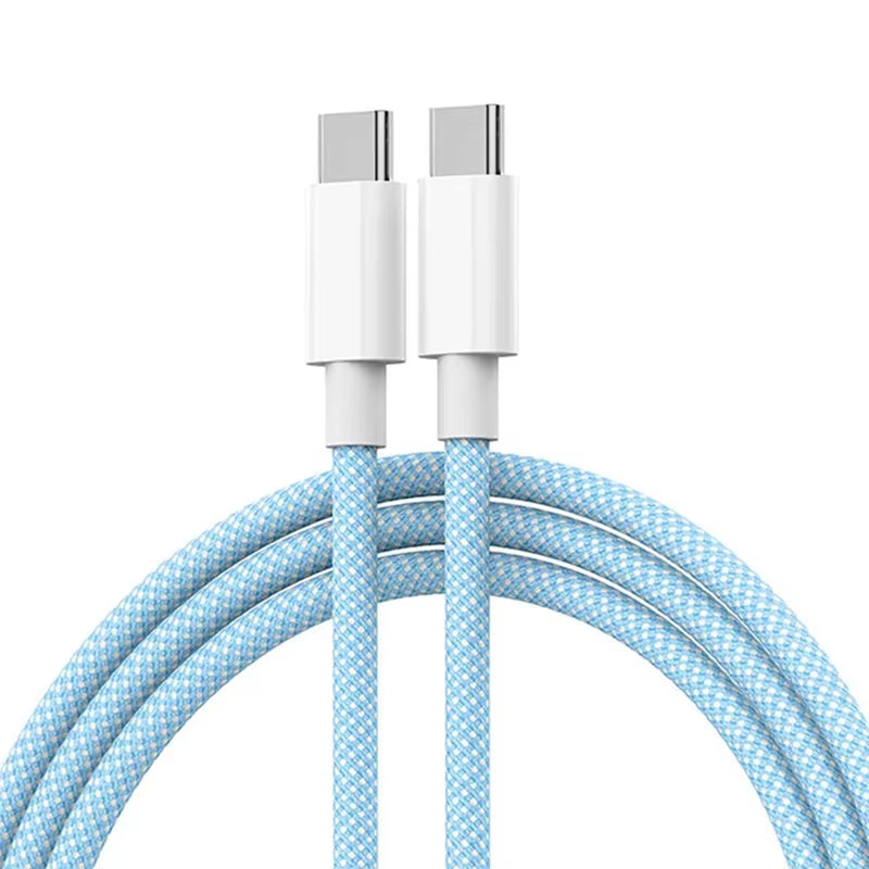 USB-C to USB-C Fast Charging PD 60W Cable for iPhone 15, Android, Samsung, and Huawei - Braided Charger Cable