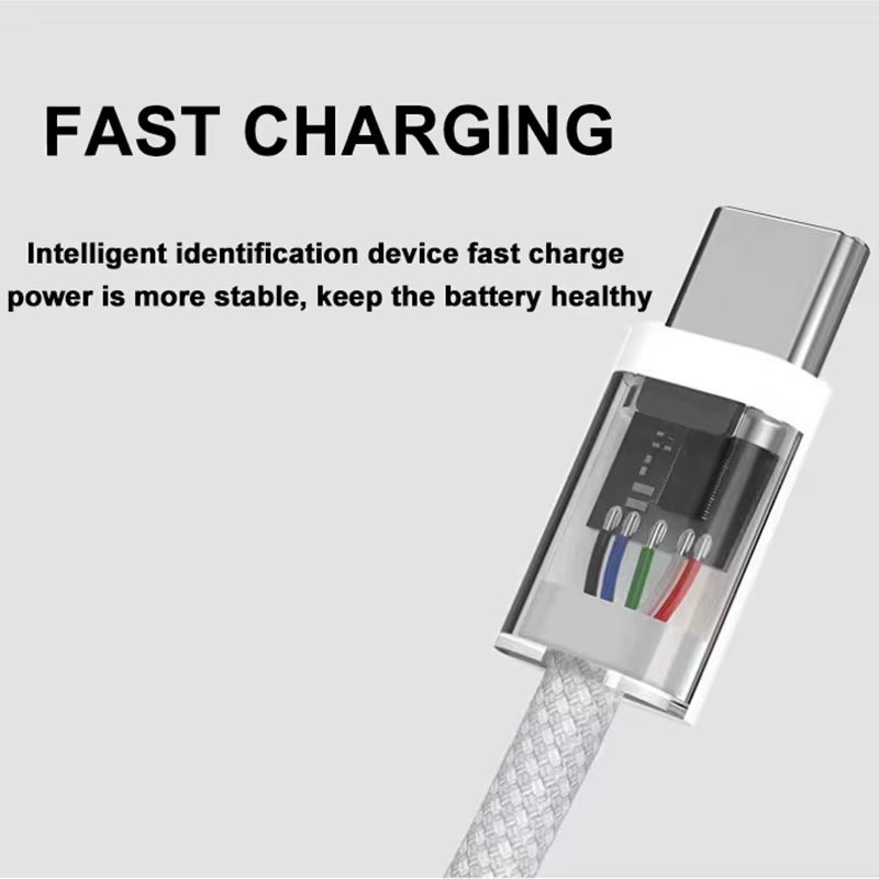 USB-C to USB-C Fast Charging PD 60W Cable for iPhone 15, Android, Samsung, and Huawei - Braided Charger Cable