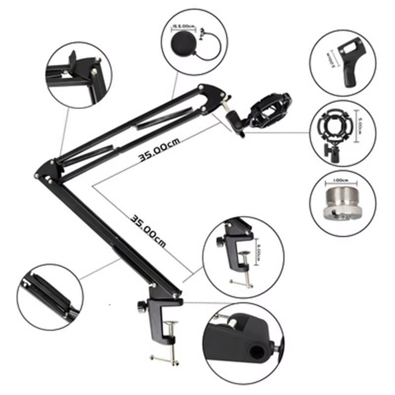 Microphone Stand for Blue Yeti and Blue Snowball with Mic Pop Filter and Heavy Duty Boom Scissor Arm Stands for BM 800 Mic