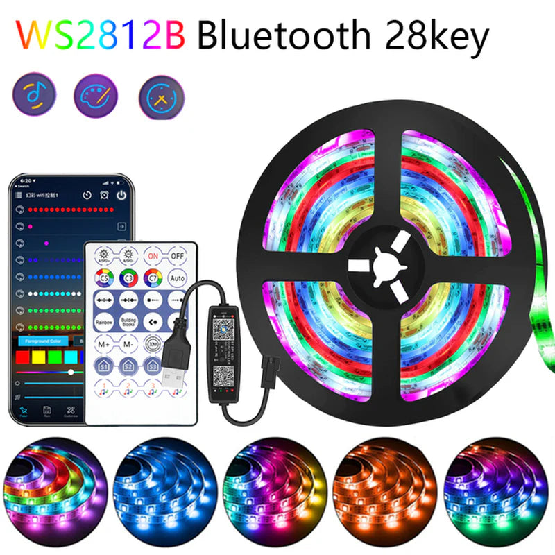 10M/20M RGB 5050/RGBIC LED Strip Lights with WS2812B Infrared Bluetooth Controller for TV Backlighting and Room Decoration