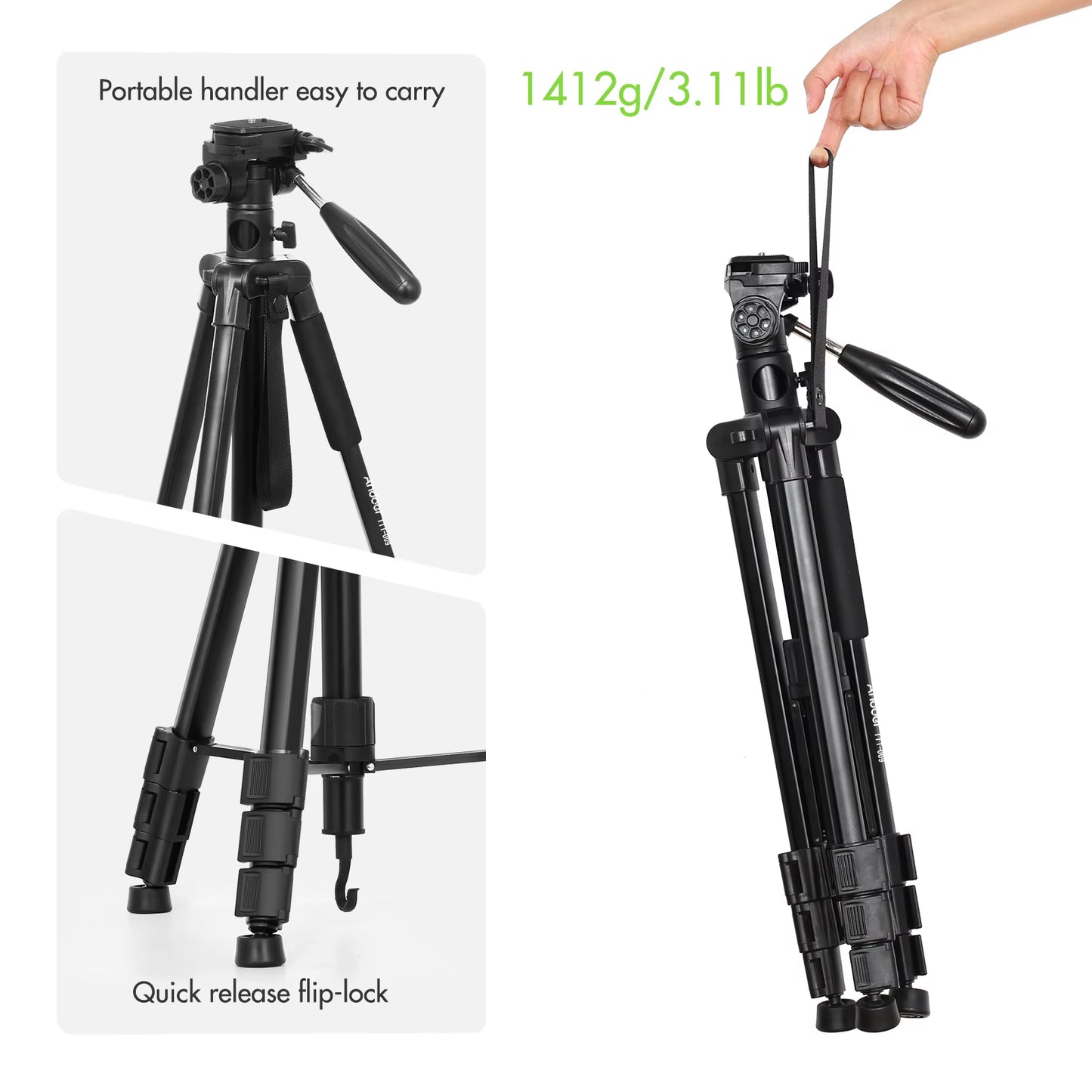 TTT-009 Tripod 168Cm Monopod Camera Horizontal Tripod for Canon Sony Nikon DSLR Mirroless Cameras Camcorders Smartphones