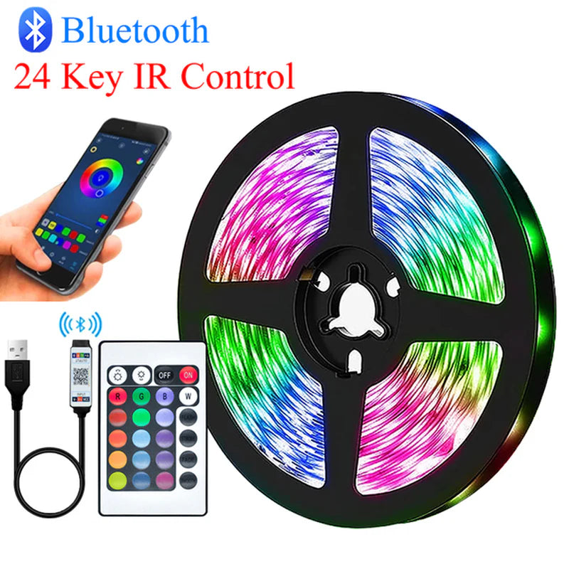 10M/20M RGB 5050/RGBIC LED Strip Lights with WS2812B Infrared Bluetooth Controller for TV Backlighting and Room Decoration