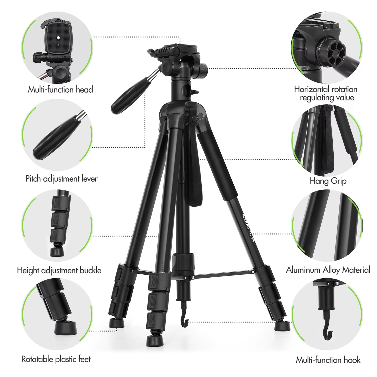 TTT-009 Tripod 168Cm Monopod Camera Horizontal Tripod for Canon Sony Nikon DSLR Mirroless Cameras Camcorders Smartphones