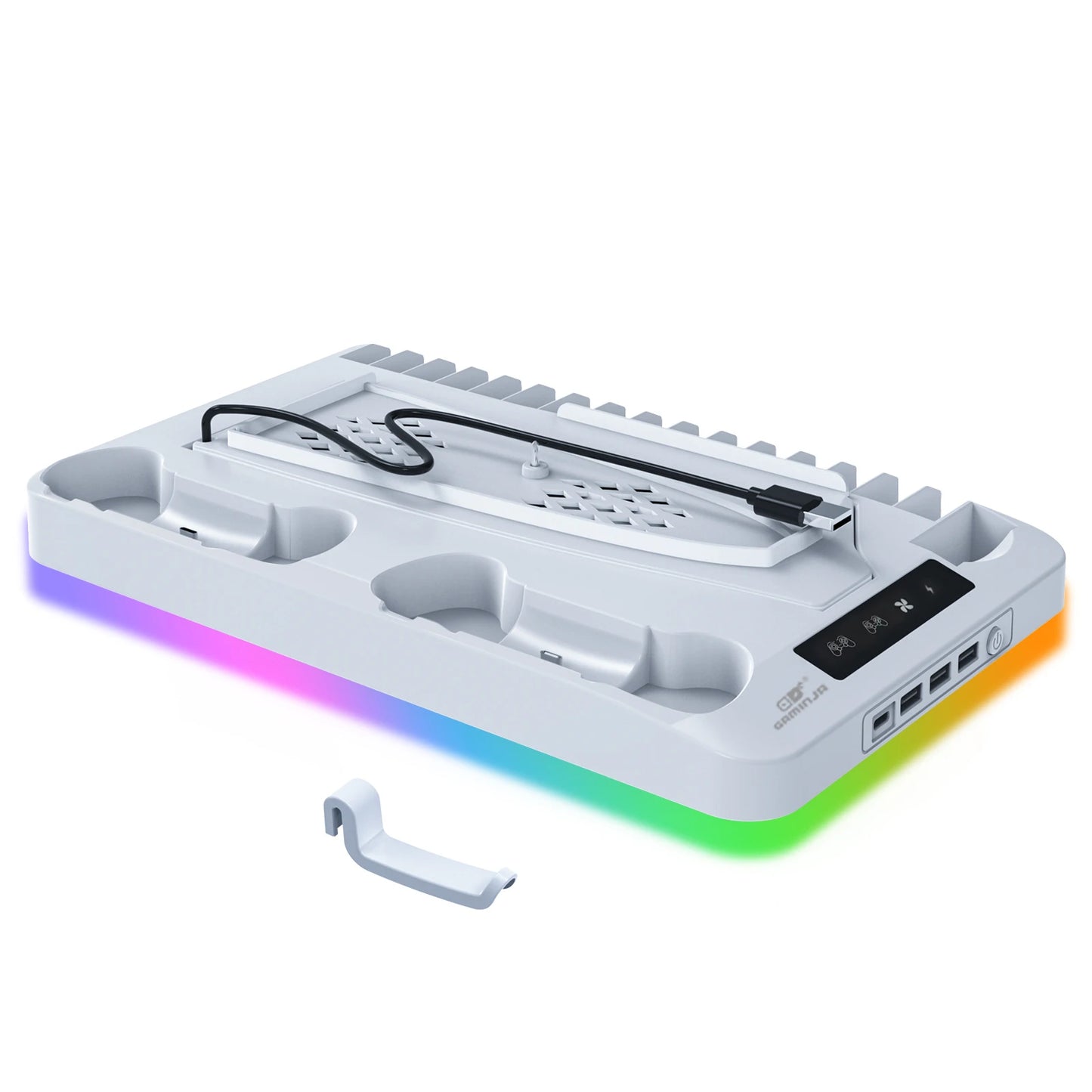 P58 RGB Cooling Stand for PS5 Slim Console Gamepad Charging Base Headset Hook Game CD Storage Rack for PS5 Disc&Digital