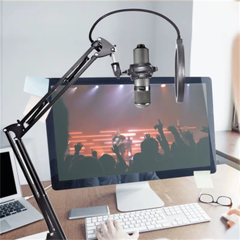 Microphone Stand for Blue Yeti and Blue Snowball with Mic Pop Filter and Heavy Duty Boom Scissor Arm Stands for BM 800 Mic