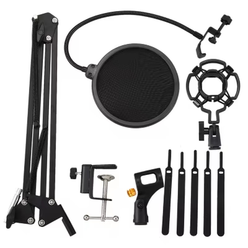 Microphone Stand for Blue Yeti and Blue Snowball with Mic Pop Filter and Heavy Duty Boom Scissor Arm Stands for BM 800 Mic