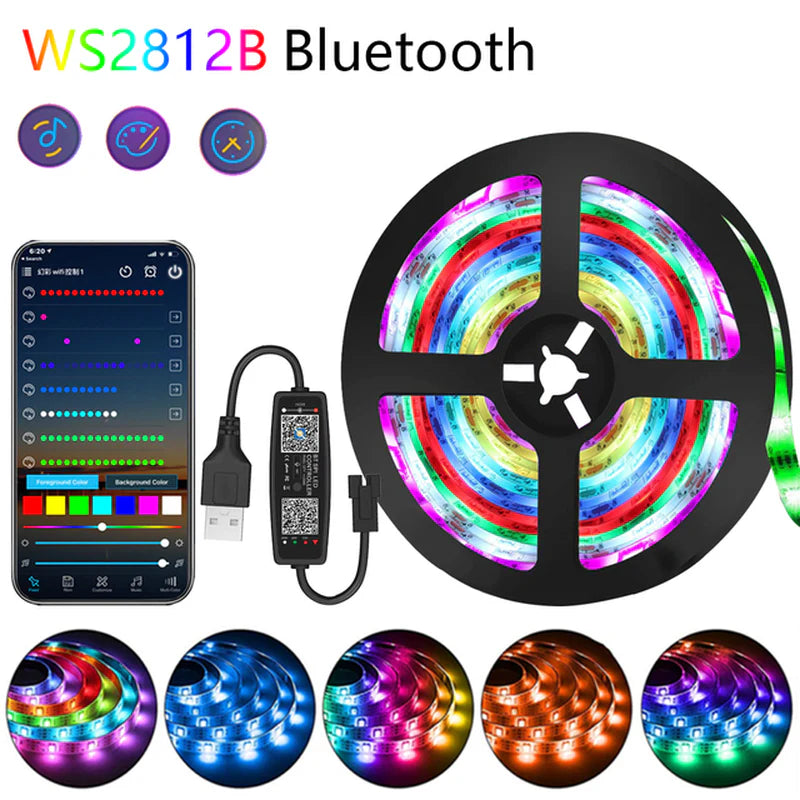 10M/20M RGB 5050/RGBIC LED Strip Lights with WS2812B Infrared Bluetooth Controller for TV Backlighting and Room Decoration