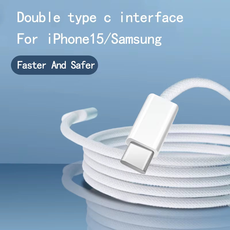 USB-C to USB-C Fast Charging PD 60W Cable for iPhone 15, Android, Samsung, and Huawei - Braided Charger Cable