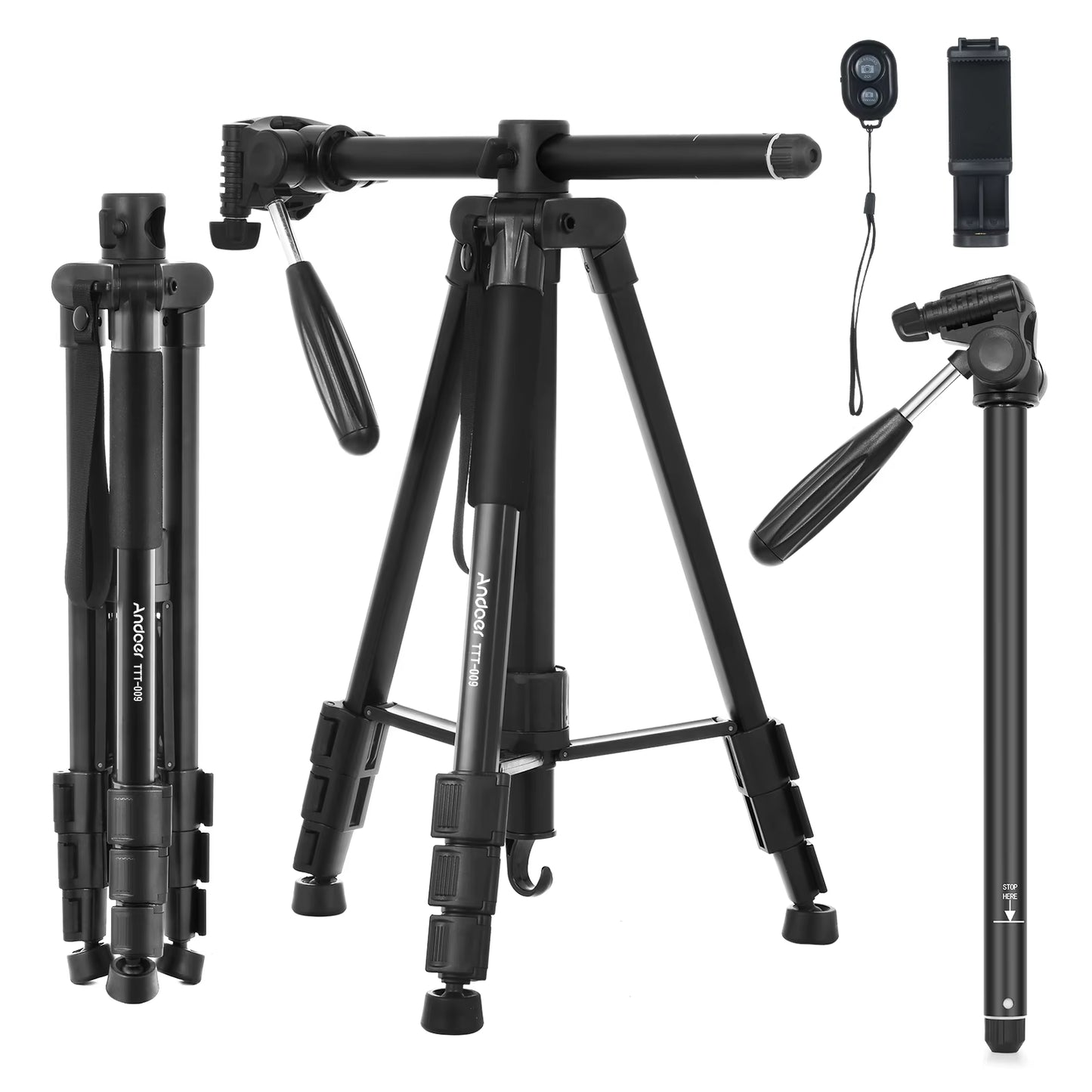 TTT-009 Tripod 168Cm Monopod Camera Horizontal Tripod for Canon Sony Nikon DSLR Mirroless Cameras Camcorders Smartphones