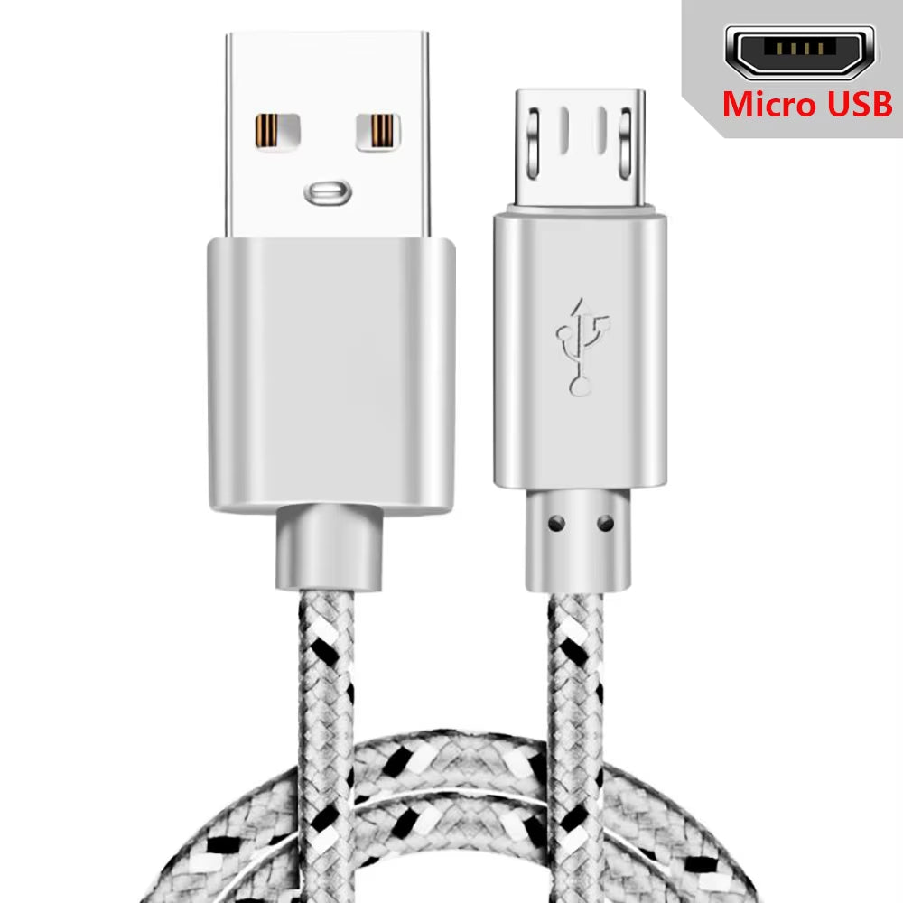Nylon Braided Micro USB Data Sync and Charging Cable - Available in 1M, 2M, and 3M Lengths for Samsung, Huawei, Xiaomi, HTC, and Android Devices