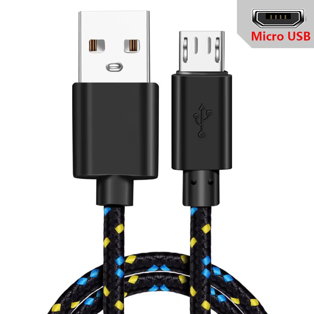 Nylon Braided Micro USB Data Sync and Charging Cable - Available in 1M, 2M, and 3M Lengths for Samsung, Huawei, Xiaomi, HTC, and Android Devices