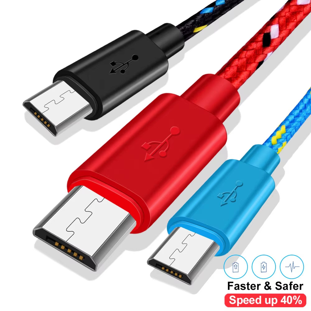 Nylon Braided Micro USB Data Sync and Charging Cable - Available in 1M, 2M, and 3M Lengths for Samsung, Huawei, Xiaomi, HTC, and Android Devices