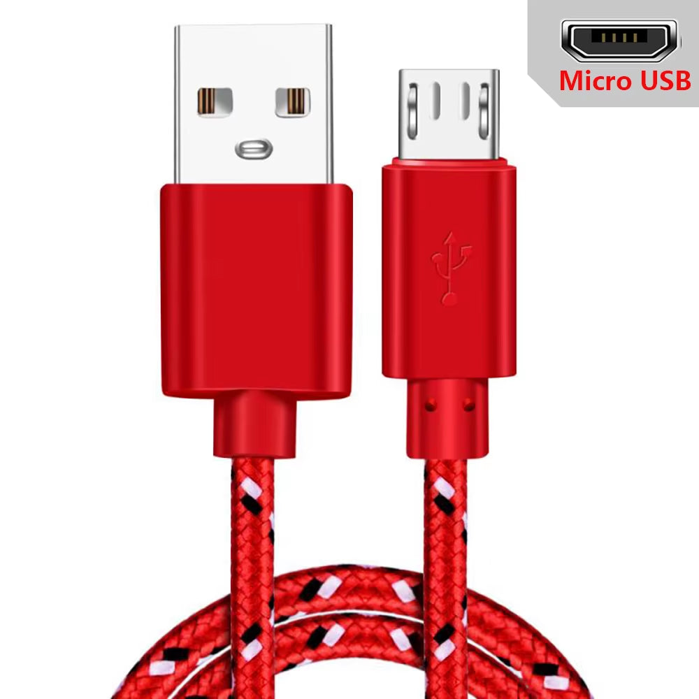 Nylon Braided Micro USB Data Sync and Charging Cable - Available in 1M, 2M, and 3M Lengths for Samsung, Huawei, Xiaomi, HTC, and Android Devices