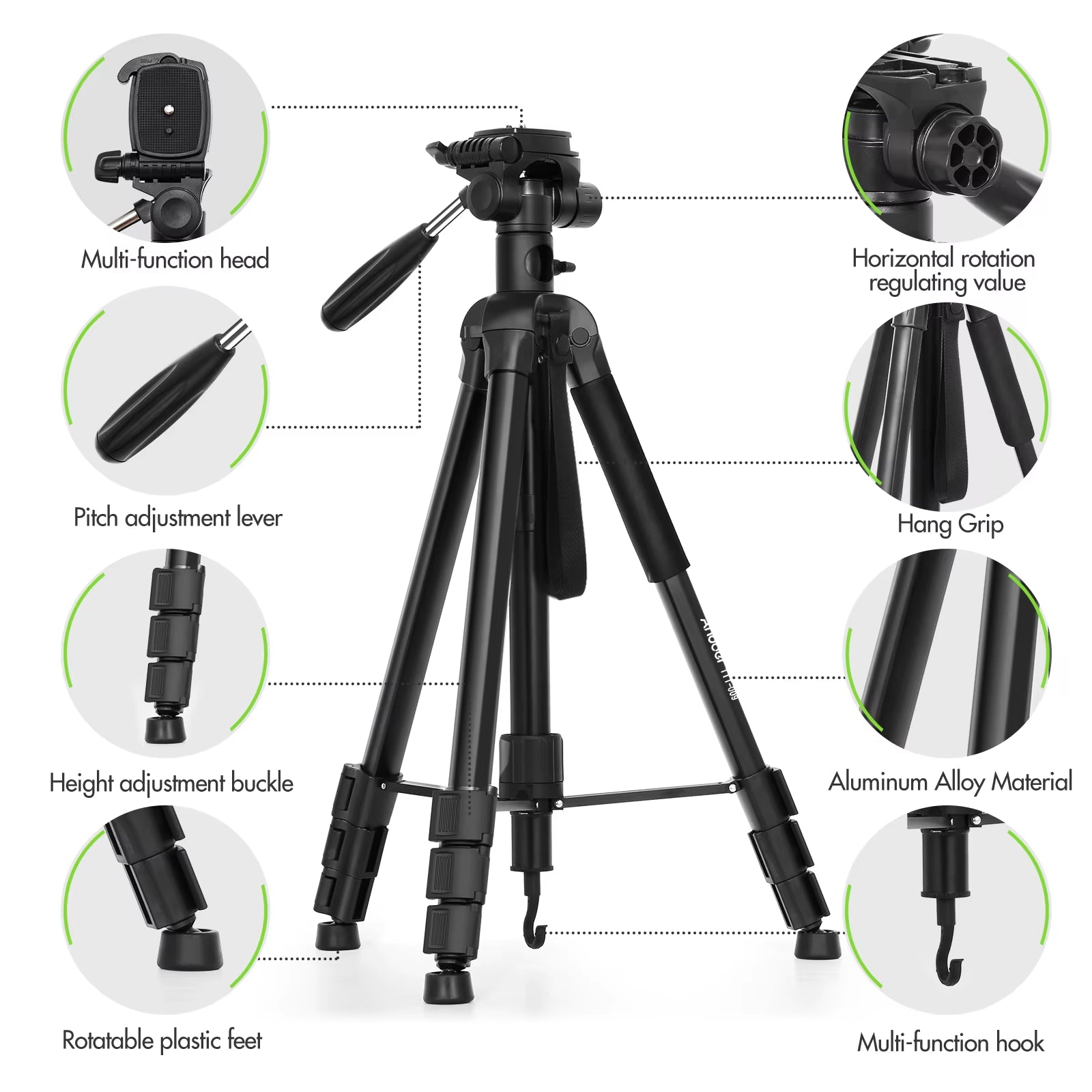 TTT-009 Tripod 168Cm Monopod Camera Horizontal Tripod for Canon Sony Nikon DSLR Mirroless Cameras Camcorders Smartphones