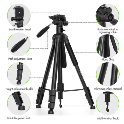 TTT-009 Tripod 168Cm Monopod Camera Horizontal Tripod for Canon Sony Nikon DSLR Mirroless Cameras Camcorders Smartphones