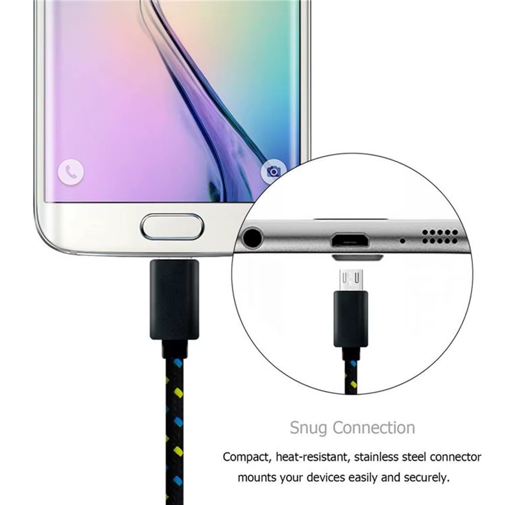 Nylon Braided Micro USB Data Sync and Charging Cable - Available in 1M, 2M, and 3M Lengths for Samsung, Huawei, Xiaomi, HTC, and Android Devices