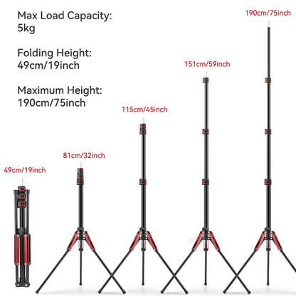 1.9M/75Inch Aluminium Light Stand Photography Light Tripod Monopod Light Bracket for LED Video Light Flash Travel 1/4 Screw