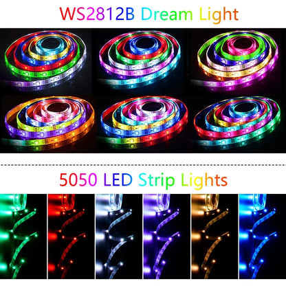 10M/20M RGB 5050/RGBIC LED Strip Lights with WS2812B Infrared Bluetooth Controller for TV Backlighting and Room Decoration