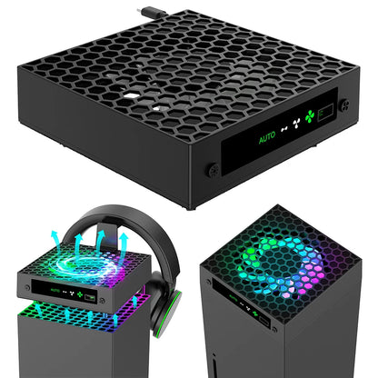 RGB Cooling Fan with Adjustable Speed for Xbox Series X Console Featuring Headset Holders and USB Port