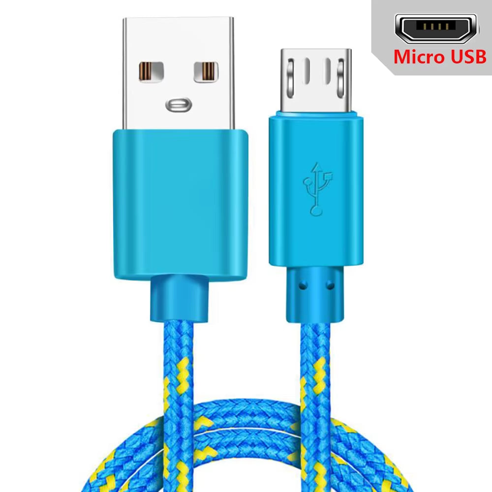 Nylon Braided Micro USB Data Sync and Charging Cable - Available in 1M, 2M, and 3M Lengths for Samsung, Huawei, Xiaomi, HTC, and Android Devices