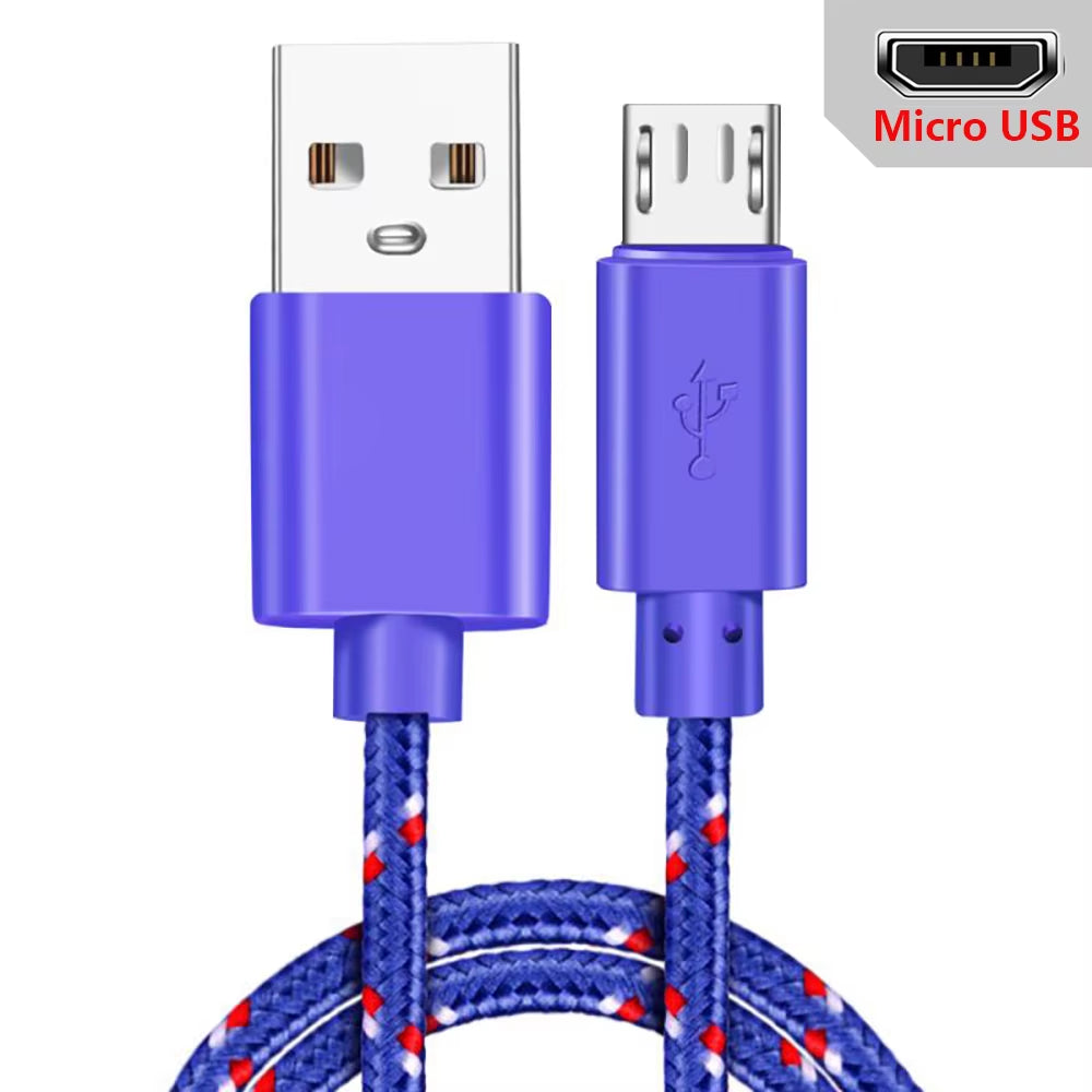 Nylon Braided Micro USB Data Sync and Charging Cable - Available in 1M, 2M, and 3M Lengths for Samsung, Huawei, Xiaomi, HTC, and Android Devices