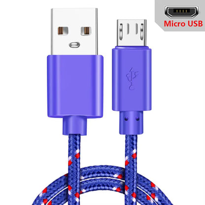 Nylon Braided Micro USB Data Sync and Charging Cable - Available in 1M, 2M, and 3M Lengths for Samsung, Huawei, Xiaomi, HTC, and Android Devices