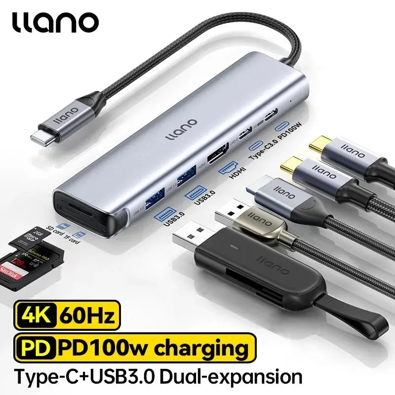 7 in 1 USB C Hub Multiport Adapter, 4K/60Hz HDMI 2.0, 100W PD, USB-A 5Gbps & USB-C 480Mbps Data Ports, SD/TF Card Reader