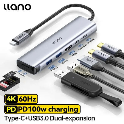 7 in 1 USB C Hub Multiport Adapter, 4K/60Hz HDMI 2.0, 100W PD, USB-A 5Gbps & USB-C 480Mbps Data Ports, SD/TF Card Reader