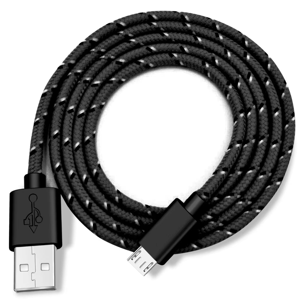 Nylon Braided Micro USB Data Sync and Charging Cable - Available in 1M, 2M, and 3M Lengths for Samsung, Huawei, Xiaomi, HTC, and Android Devices